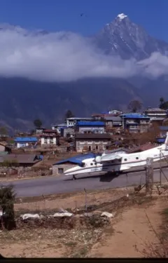 A plane taking off from Lukla Airport.